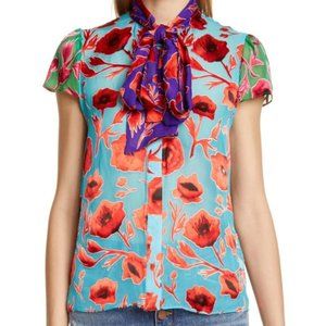 Jeannie Bow Neck Floral Burnout Top